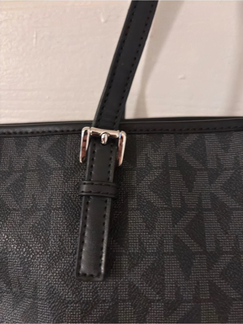 Michael Kors Black MK Monogram Tote with Silver Accent Charm